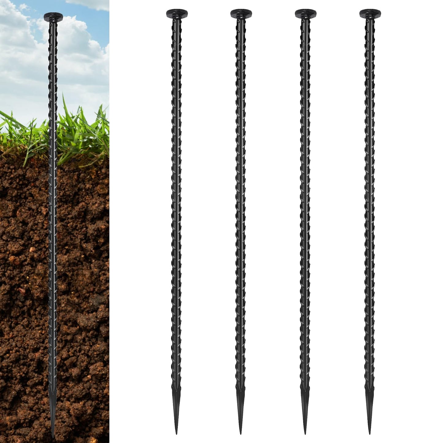 DOLEMODUO 4 Pack Rebar Stakes - 5/8 Diameter Heavy Duty Metal Stakes with Chisel Point Ends, Ground Stakes for Yard and Camping, Tree Stakes Supports