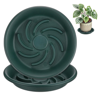 M METERXITY 2-Pack Plant Saucers, 7.3 Inch ID Anti-Rot Root Resin Flower Pot Plant Saucers for Indoor/Outdoor, Flowerpot Drip Tray [9.4 Inch OD, Dark Green]