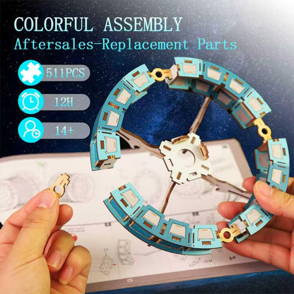 3D Wooden Puzzles for Adults - Space Station Mechanical Model Kit with Lights & Music, 511PCS Adult Wooden Puzzles, DIY Building Toy for Teen & Adults, Miniature House Kit for Birthday