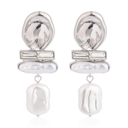 DONABUS Statement Pearl Dangle Earrings,large Pearls Vacation Earrings with Crystal,Party Jewelry Gift for Women (Silver tone)