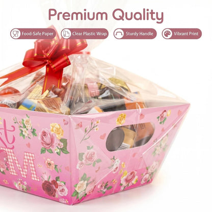 CMSSHUAI 12 Pcs Mothers Day Gift Baskets Empty to Fill Kit DIY Basket for Gifts Empty Bulk 12 Tray Favor 12 Clear Basket Bags 12 Bows for Mom Birthday Party