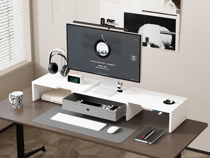 LAPTAIN Monitor Stand with Drawer, Dual Monitor Stand Riser with Adjustable Length and Angle, Computer Stand, Desk Organizer for PC Monitor/Laptop/MacBook