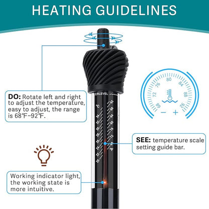 hygger ETL Certification Aquarium Heater, 50W/100W/200W/300W Submersible Fish Tank Thermostat Heater with Firm Double Pair Suction Cups for Coral Saltwater and Freshwater Tank with Thermometer (100W)