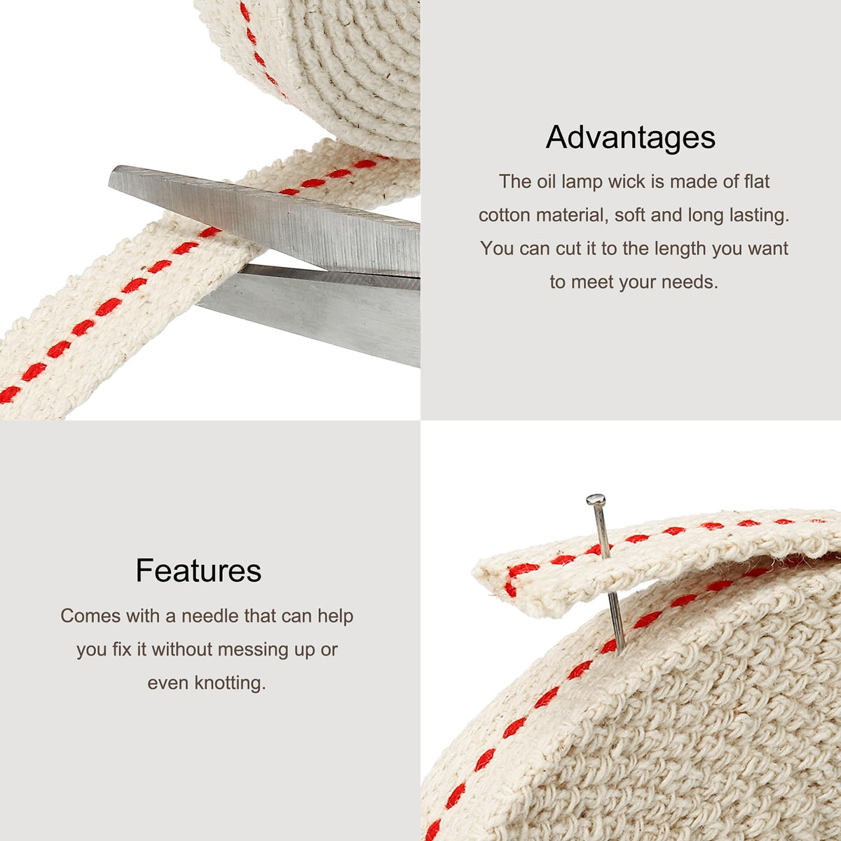 MECCANIXITY Oil Lamp Wick 0.47 Inch Flat Wide Cotton 6.5 Ft Red Stitch for Kerosene Burner, Model mea220517ee0445