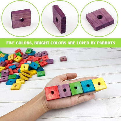 100 Pieces Parrot Wooden Chewing Toy Parrot Bite Toy Parrot Chewing Blocks for Small, Medium, Large Parrot Budgies Parakeet Cockatiel(Mixed Color)