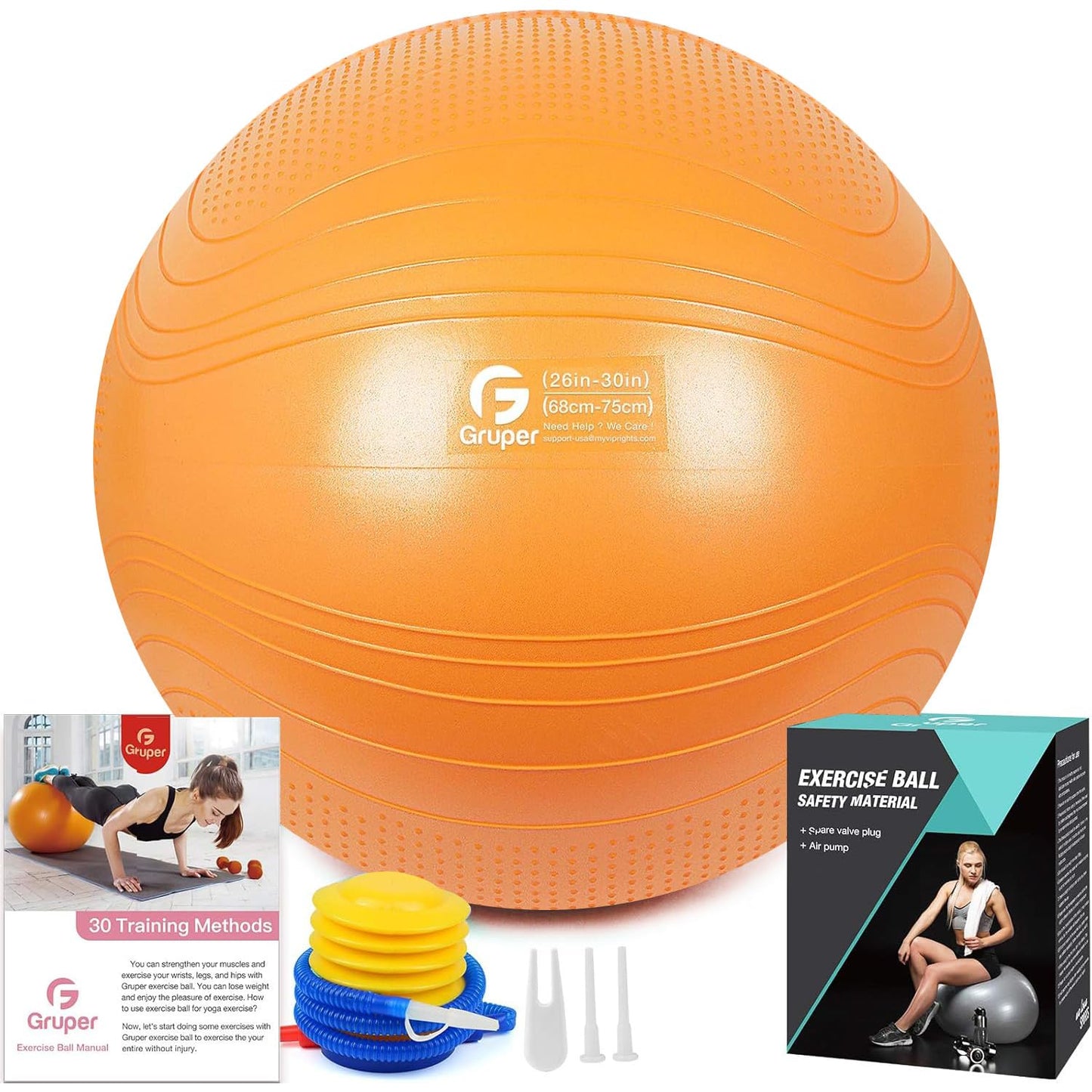Gruper Yoga Ball, Multiple Sizes Non Slip Exercise Ball for Workout, Birthing, Balance, Stability, Pregnancy, 2200LB Capacity, Anti Burst Chair for Home and Office, Includes Quick Pump & Fitness Guide