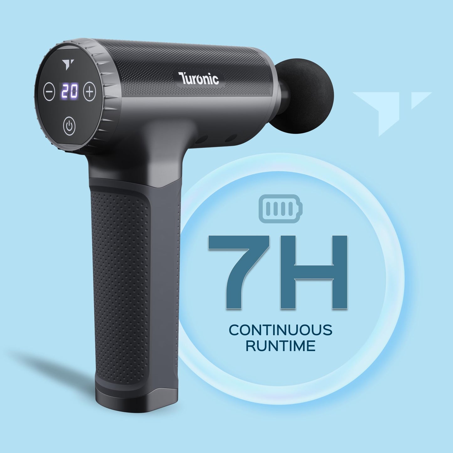 Turonic Professional Handheld Massage Gun - Deep Tissue Percussion Massager, 20 Speeds, 7 Heads, Quiet, Powerful, Portable, Cordless, Great for Athletes, Personal Use, Shoulder, Foot, Back Body, GM5