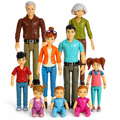 Beverly Hills Sweet Li’l Family Bendable Mini Dollhouse Figures | Set of 9 Grandpa, Grandma, Mom, Dad, Sister, Brother, Toddler, Twin Boy & Girl Pretend Play (1:12 Scale)