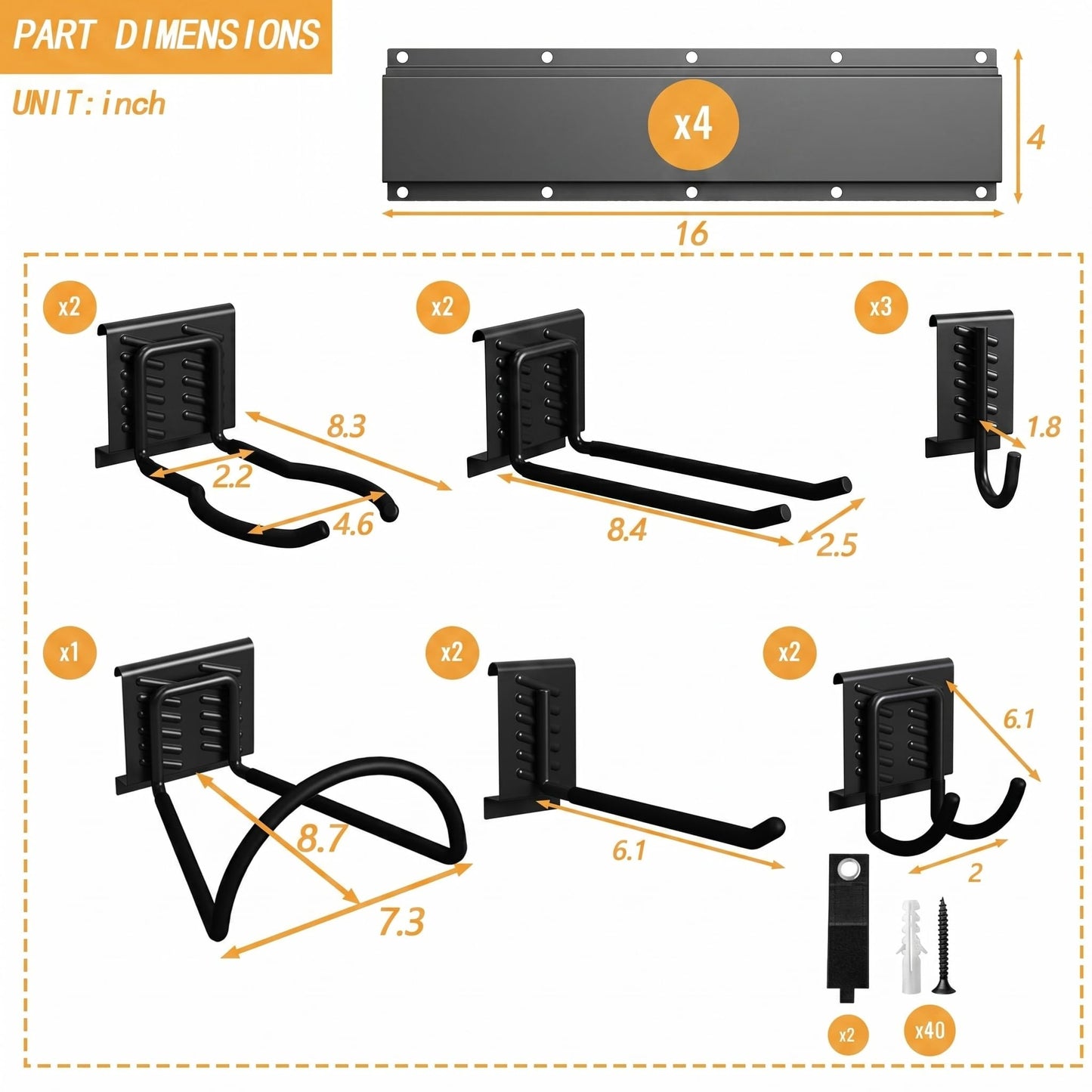 CBWLWJ Garage Tool Organizer Wall Mount, 64 inch Garage Wall Organizer, 680lbs Sturdy Garden Tool Organizer with 12 Adjustable Hooks, for Yard, Shed, Basement, Workshop(Black)