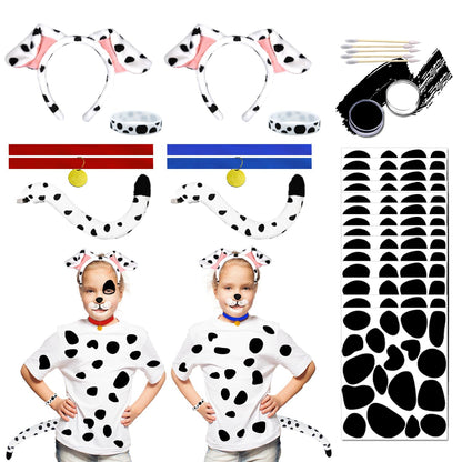 Ahuimeius 2 Set Dalmatian Dog costume Ear Headband, Bow Tie, Tail set, Silicone bracelet,Collar and 144 Pieces Black Adhesive Felt for Halloween DIY Projects Costume