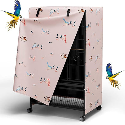 Tchvt Nighttime Bird Cage Covers with Zipper Panel Blackout Birdcage for Winter Universal Breathable Large Good Night Enclosure for Bird (Bird Designs, 33x23x41 inch)