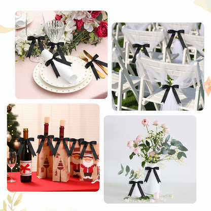 Riceshoot 50 Pcs Black Satin Ribbon Bows 5x7 Inch Large Twist Tie Bow for Gift Wrapping Champagne Bottle Balloon Treat Bag DIY Craft Decor Wedding Bridal Baby Shower Birthday Holiday Party
