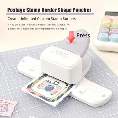 Stamp Puncher - Adjustable Postage Stamp Border Punch Stamp Shaped Paper Punch for Scrapbooking, DIY Greeting Cards, Journaling, and Paper Crafts (Mauve)