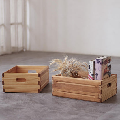 KLZLQ-XINCHEN 2 Pack Wooden Storage Bins of 16"x12"x6.25".Durable Open Solid Wood Box w/ Handles.Farmhouse Container Shelf Baskets. Multipurpose Home Décor Organizer Crates for Display,Pantry,Book,CD