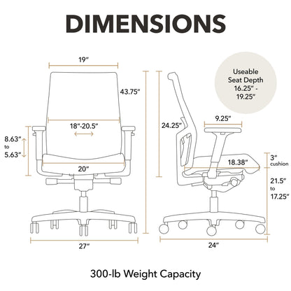 HON Ignition 2.0 Ergonomic Mesh Office Chair, Mid-Back, Synchro-Tilt, Home Office Desk Chairs, Basalt Seat Fabric, Fog Mesh, White Frame, Titanium Grey Adjustable Lumbar