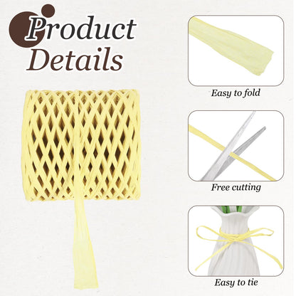 MECCANIXITY Light Yellow Raffia Ribbon, 219 Yard Natural Raffia Paper String 4mm Wide Packing Paper Twine Rope for Gift Wrapping DIY Crafts Crocheting Knitting Holiday Decoration