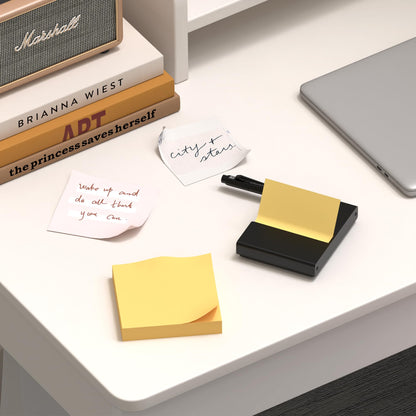 Sticky Note Dispenser, Magnetic Sticky Note Holder for Post It Notes, 3 x 3 Inch Sticky Note Pen Organizer for Office Home Classroom, Black