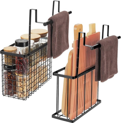 YMCCOOL 2 Pack Cabinet Door Organizer,Over The Cabinet Door Organizer with Towel Bars,Hang Over Cabinet Door Storage, Kitchen Cabinet Door Organizer for Cutting Board, Baking Sheet, Foil, Plastic Wrap