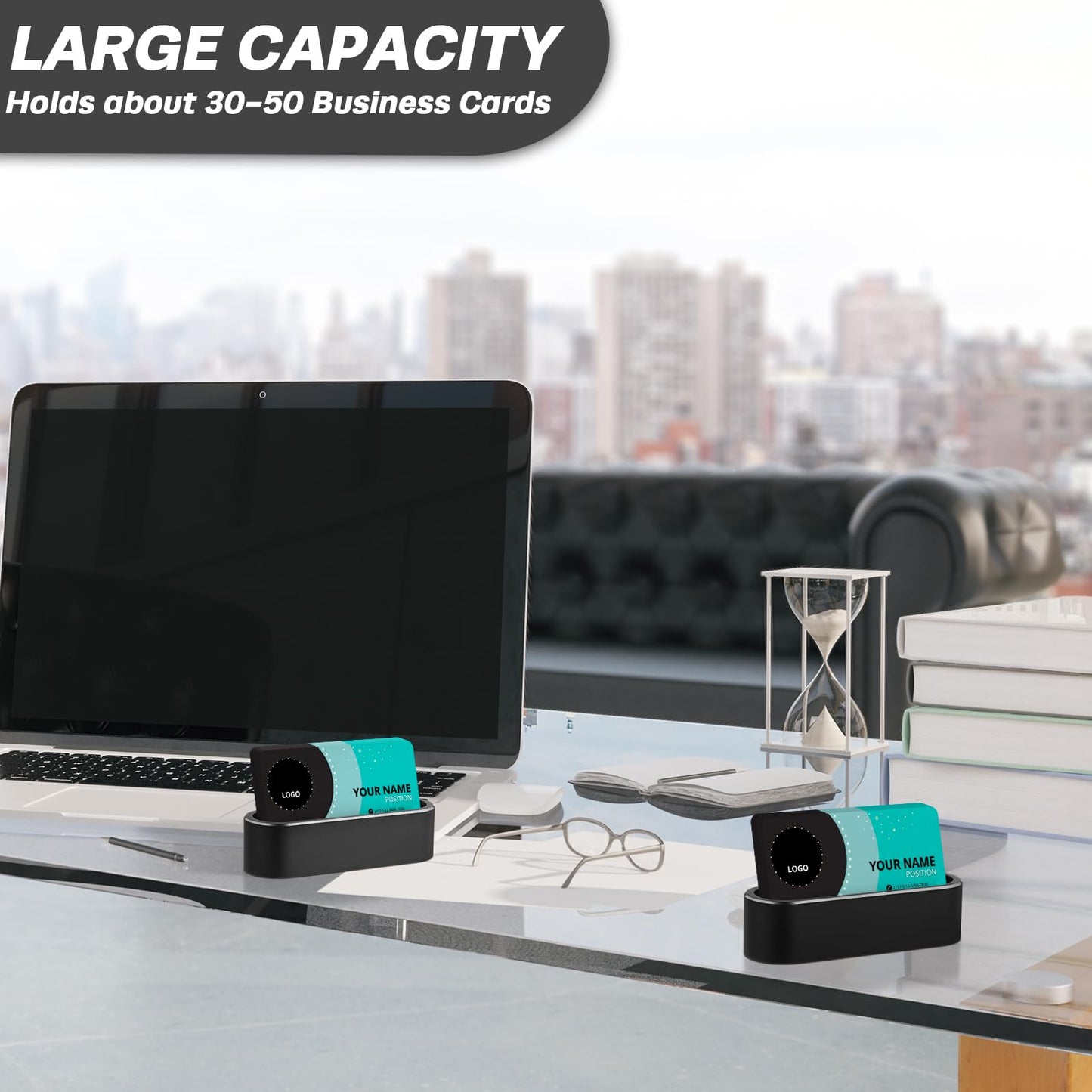 Gilprop 2 Pack Aluminum Business Card Holder Metal Name Card Display Stand Organizer for Desk Man Office Home(Black)