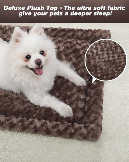 Washable Dog Bed Mat Crate Pad Soft Fluffy Pet Kennel Beds Dog Sleeping Mattress for Large Jumbo Medium Small Dogs, 42 x 28 Inch, Brown