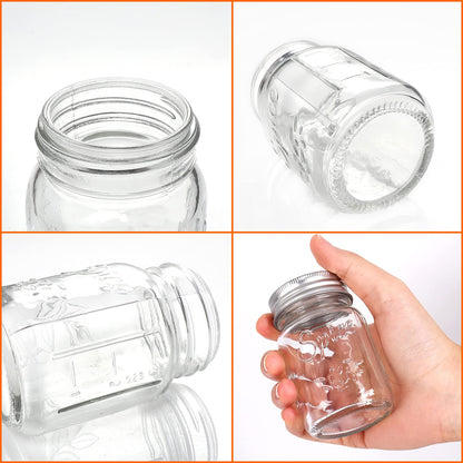 CycleMore 15 Pack 4oz Glass Mason Spice Jars, Round Spice Containers with Silver Metal Caps and Pour/Sift Shaker Lids-40pcs Labels,1pcs Silicone Collapsible Funnel,1pack Brush and 1 Pen Included