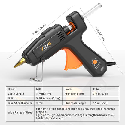 IZIO Full Size Hot Glue Gun and Sticks Set, 100-220W Adjustable Temperature, Fast Preheating Heavy Duty Industrial Gluegun With Storage Case, 21 Hot Glue Sticks For Crafting, Diy and Repairs (Black)