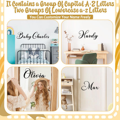 Custom Name Wall Stickers Personalized Name Vinyl Decals for Baby Kids Room Wall Decor Custom Names Sign for Backdrop DIY Alphabet ABC Sticker for Nursery Toddler Bedroom Playroom Home Decorations