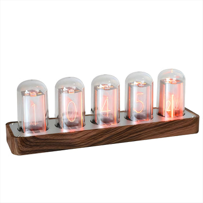 ClocTeck Nixie Tube Clock with Wi-Fi SYNC, Alarm & Timer, 12/24H Display, No Assembly Required - A Retro Gift for Friends (Wood Grain)