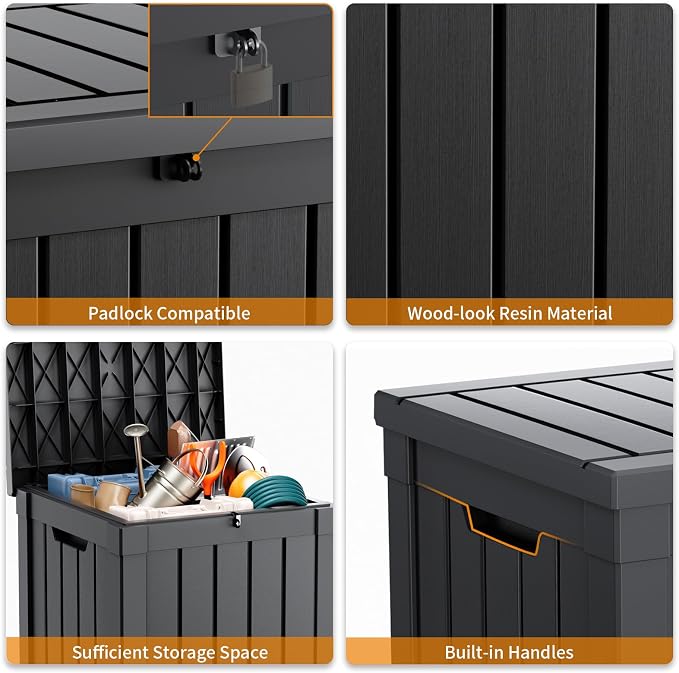 PatioZen 53 Gallon Package Delivery Boxes for Outside, Lokable Secure Resin Package Delivery Box with Lid, Weatherproof and Anti-Theft Storage for Outdoor Front Door, Porch, Curbside, House (Black)