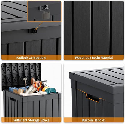 PatioZen 53 Gallon Package Delivery Boxes for Outside, Lokable Secure Resin Package Delivery Box with Lid, Weatherproof and Anti-Theft Storage for Outdoor Front Door, Porch, Curbside, House (Black)