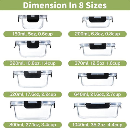 8 Pack Borosilicate Glass Food Storage Containers