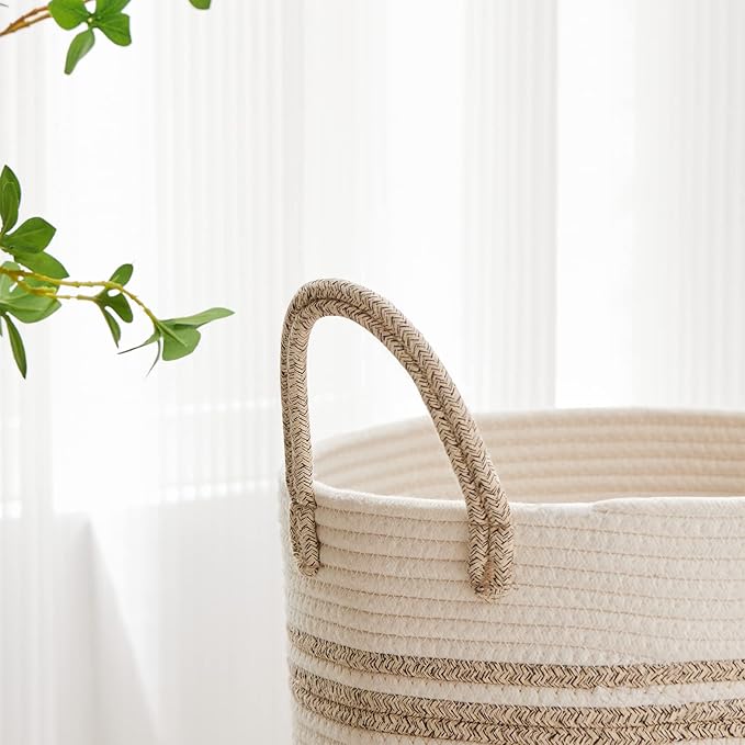 VIPOSCO Large Laundry Hamper, Tall Woven Rope Storage Basket