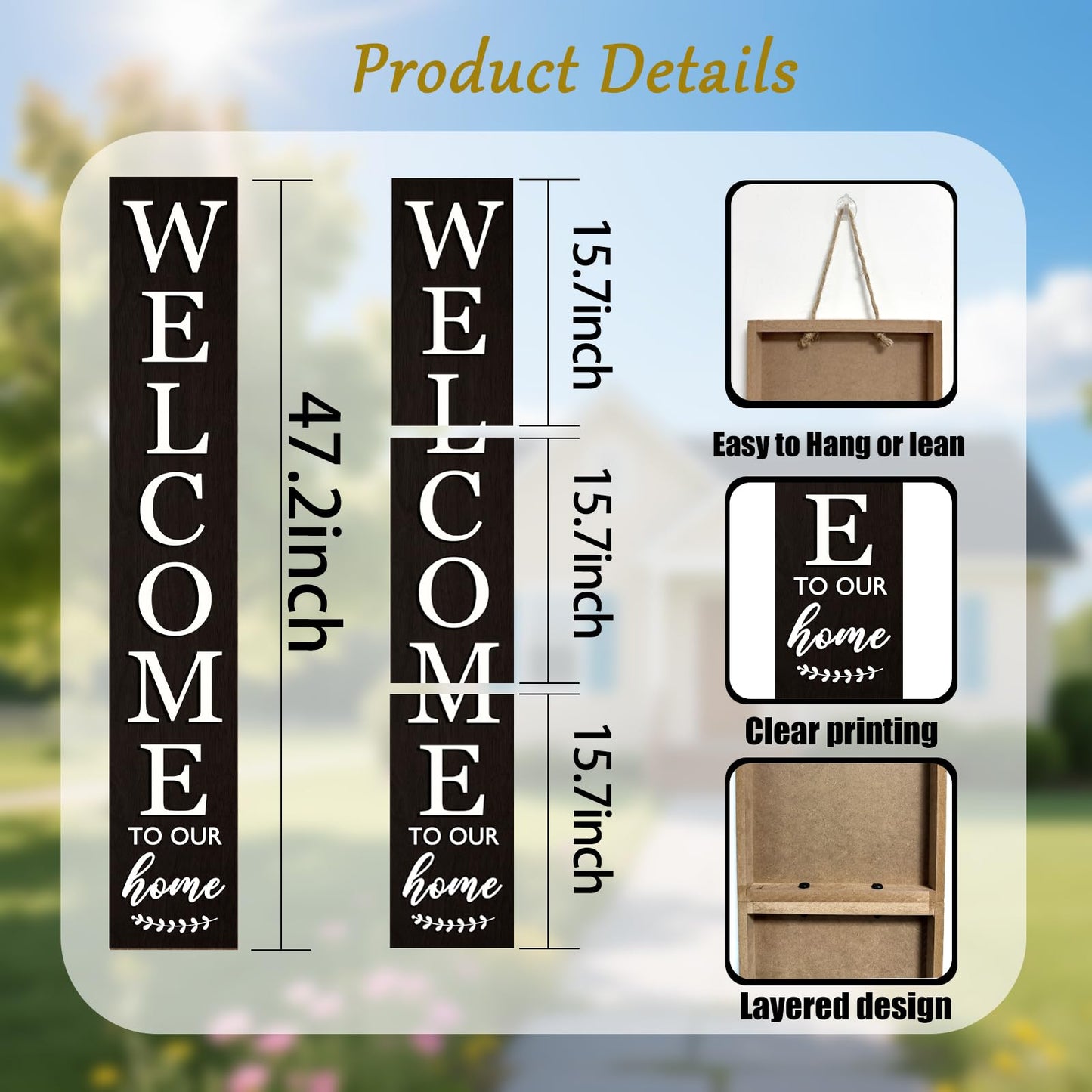 Vertical Wood Welcome Sign for Front Porch Vertical Decorative Sign Front Door Outdoor Indoor Welcome Sign 47.2x7.8 Inch Large Farmhouse Style(black)