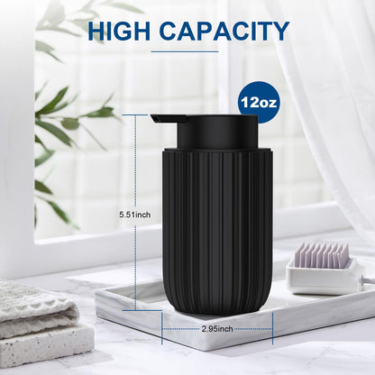 Ceramic Foaming Soap Dispenser, 12 oz Bathroom Foam Hand Soap Dispenser, Refillable Lotion Soap Dispenser with Removable Pump for Kitchen Hand Wash Dispenser, Modern Home Decor(2Pack-Black)