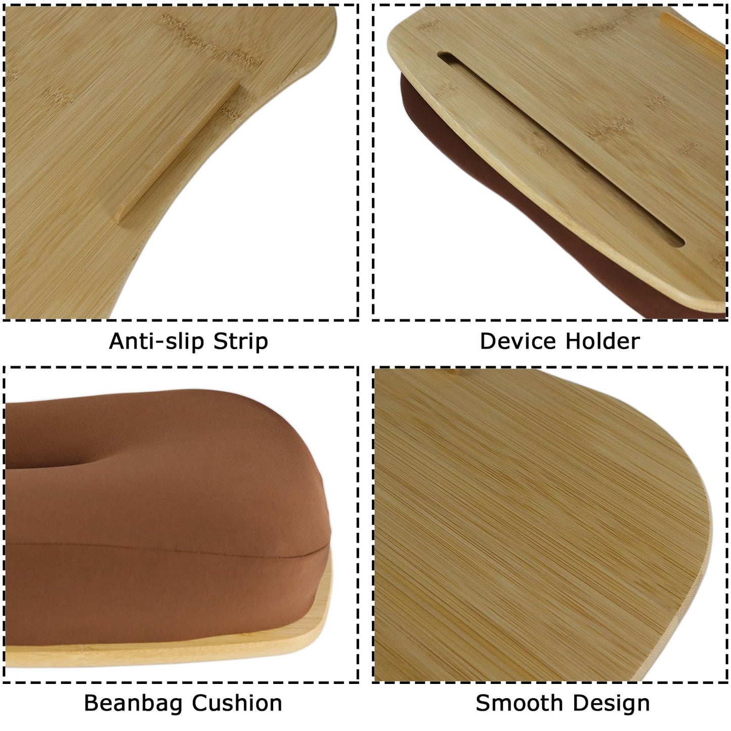 SANJIMO Lap Desk for Laptop with Cushion-Fits up to 17 inch, Bamboo Computer Laptop Stand with Phone Hoder, Anti-Slip Stopper