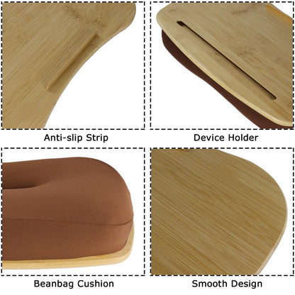 SANJIMO Lap Desk for Laptop with Cushion-Fits up to 17 inch, Bamboo Computer Laptop Stand with Phone Hoder, Anti-Slip Stopper