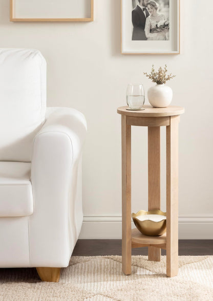 Kate and Laurel Foxford Modern Tiered Round Drink Table, 12 x 12 x 30, Light Natural, Transitional Two-Tier Circle Plant Stand for Use as Living Room Pedestal Table or Small Bedroom Nightstand