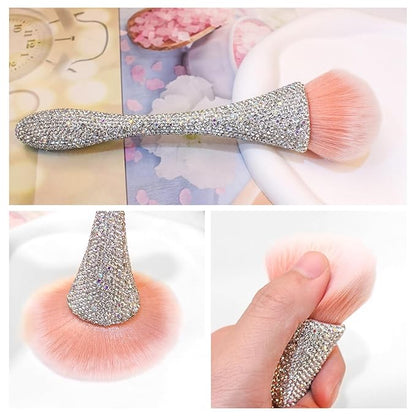 WOKOTO 1pcs White Shiny Rhinestone Nail Art Dust Brushes