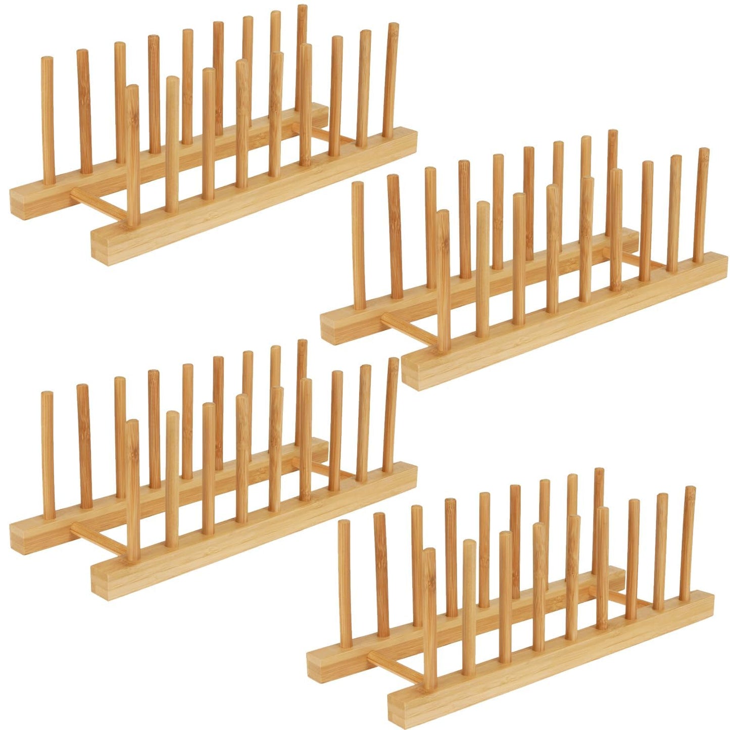 Yuixoseu 4 Pcs Bamboo Wooden Dish Drying Rack, Plate Organizer for Cabinet Space Saver and Kitchen Counter, Cutting Board Organizer for Pot Lid, Bowl, Cup, Book and More