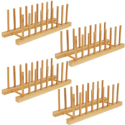 Yuixoseu 4 Pcs Bamboo Wooden Dish Drying Rack, Plate Organizer for Cabinet Space Saver and Kitchen Counter, Cutting Board Organizer for Pot Lid, Bowl, Cup, Book and More