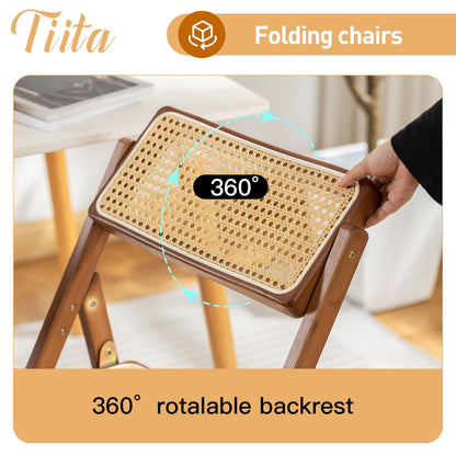 Tiita Rattan Dining Chairs Set of 1, Mid Century Modern Folding Chair, Bamboo Folding Dining Chairs for Small Space, Dining Room, Living Room, Bedroom, Walnut