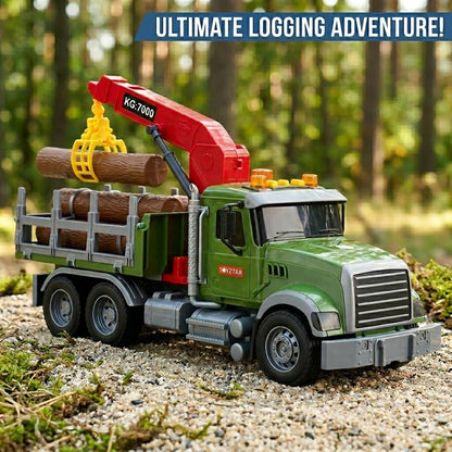 15" Green Crane Truck Toy,Logging Truck Tow Truck Toy,Construction Trucks for Boys Girls 3 4 5 6 7 8 Years Old,with Lights & Sounds,Holiday and Birthday Gift