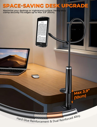 Mumay 42" Long Arm Tablet Holder for Bed with 360° Rotating Base: Flexible Gooseneck Stand Compatible with iPad Pro Air Mini | Kindle | Switch & Other 4–13" Devices