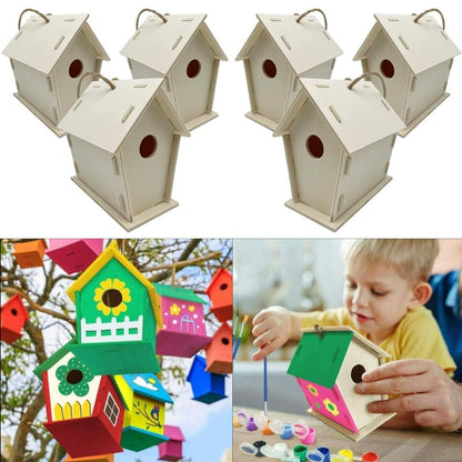 FBIRDY 12pcs DIY Wood Birdhouses Unfinished Wooden Bird House for Crafts and Arts Paint Unpainted Bird House to Build (12pcs)