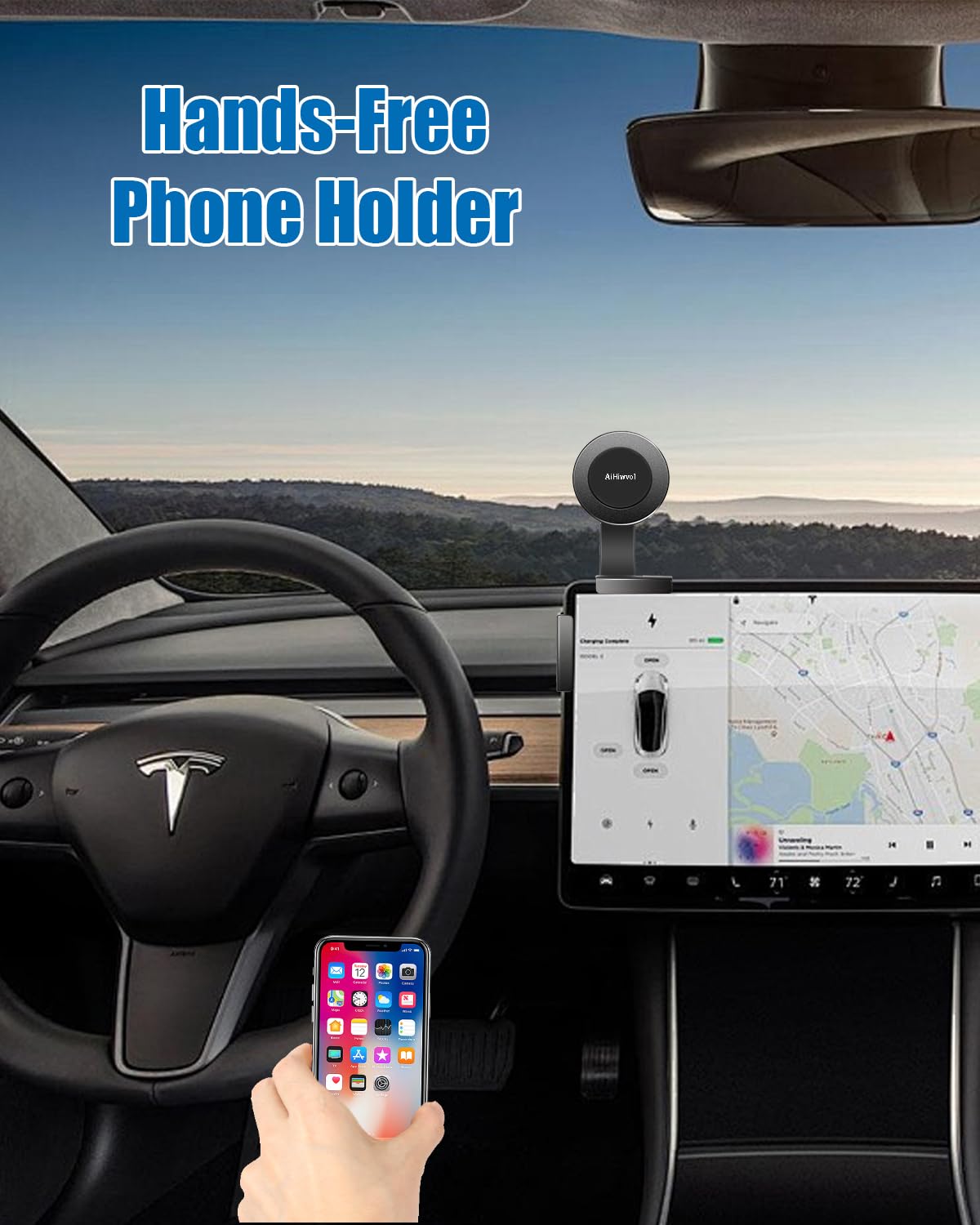 for Qi2 15W Tesla Magsafe Charger [Heat Restriction], Tesla Phone Mount Charger for Model Y/3/Laptop Screen, Wireless Fast Charging for iPhone 17/16/15/14/13/12 Series with 40″ C-C Cable