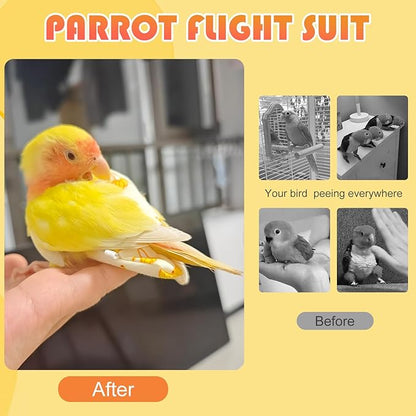 6 Pcs Bird Diapers FAURAPMNG Parrot Nappy Flight Suit Reusable Cockatiel Clothes with Elastic Back Rope Waterproof Inner Layer Washable Diaper Pants for Parakeets, Budgies, Mini Macaws, Quaker Parrots