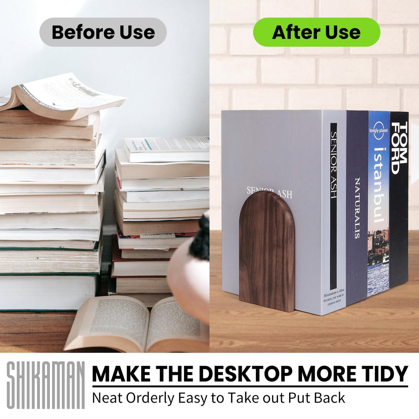 Book Ends,2 Pair Medium Bookends Wood Book Ends Universal Economy Bookend (2, Medium)