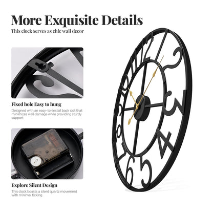 Cuspin Large Wall Clock for Living Room Decor, 30 Inch Wall Clock Battery-Operated Silent Non Ticking, Modern Black Decorative Metal Clock with Arabic Numerals