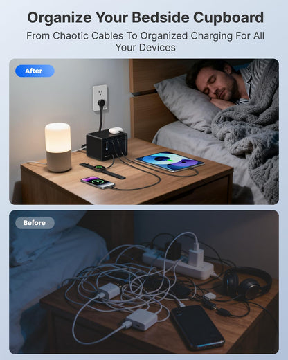 Gitryin 1 Micro USB, 1 Lightning, 4 Type-C Retractable Wall Chargers and 1 Power Strip, Desktop Modular Charging Station