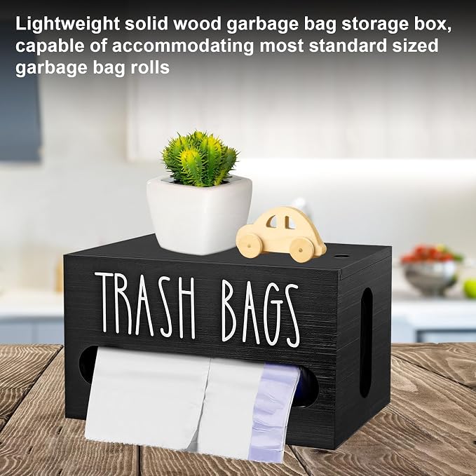 Trash Bag Dispenser,Wooden Trash Bag Dispenser with Lid,Under Sink or Countertop Holder, Plastic Bags Organizer Storage for Home Décor